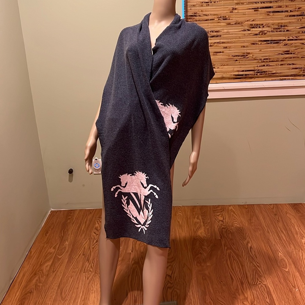 Wildfox Vintage Scarf With Wilfox Logo In Pink On Ends Of Gray Scarf O/S